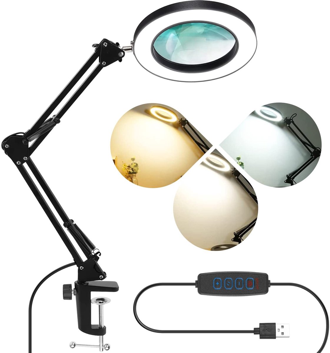 Omgoods - LED Vergrootlamp met Licht - Dimbaar en 3 Kleuren - 5x Vergroting voor Knutselen en Lezen