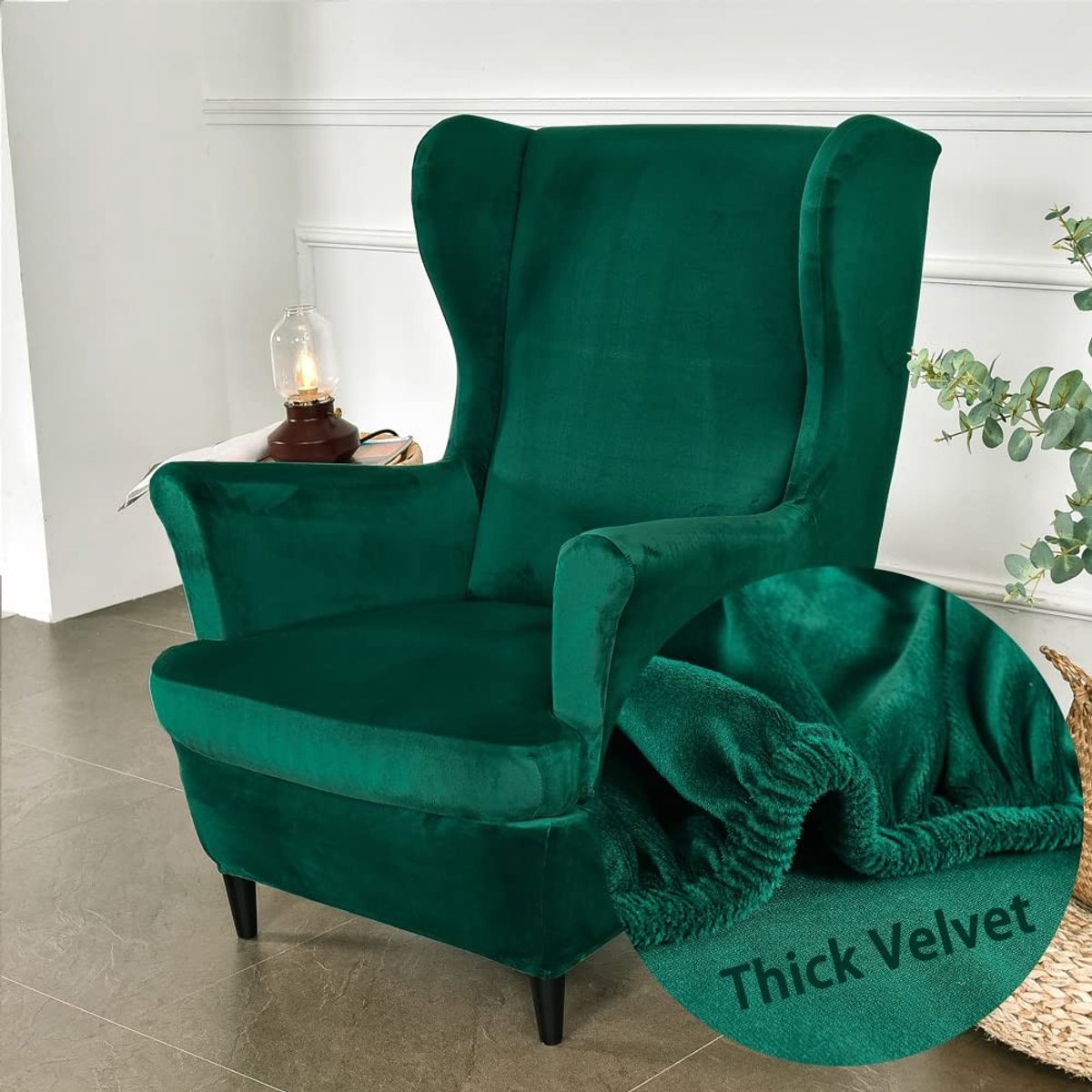 Omgoods- Vleugelstoel Hoes - 2-delige Stretch - Fluwelen Meubelbeschermer - Antislip - Elegant Ontwerp - Perfect voor Woonkamer/Slaapkamer - Fauteuilhoes