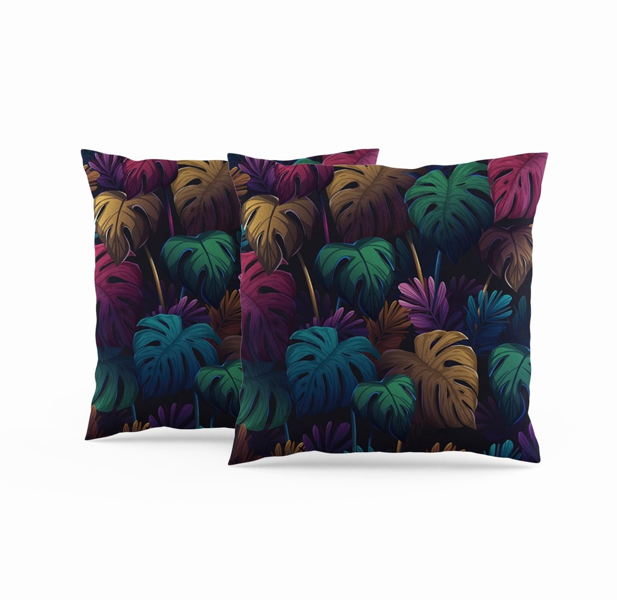 Omgoods - Set van 2 Kussenhoezen met Bladprint - Tropische Palmbladeren 60x60 cm
