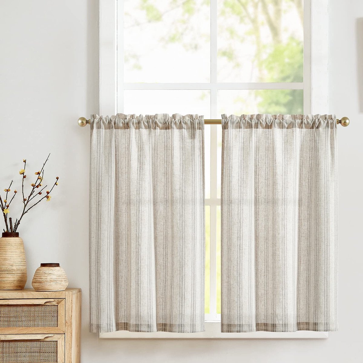 Omgoods - Gestreepte Semi-Transparante Gordijnen 65x60 cm Grijs, Set van 2