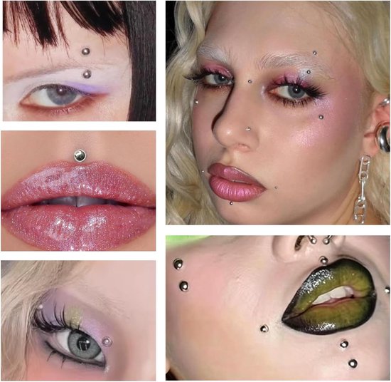 600 Stuks Fake Lip- en Wenkbrauwpiercings, Nep Neuspiercings met Steentjes (3-6 mm) en Pincet, Pijnloze Sieraden voor Feestjes — afbeelding 3