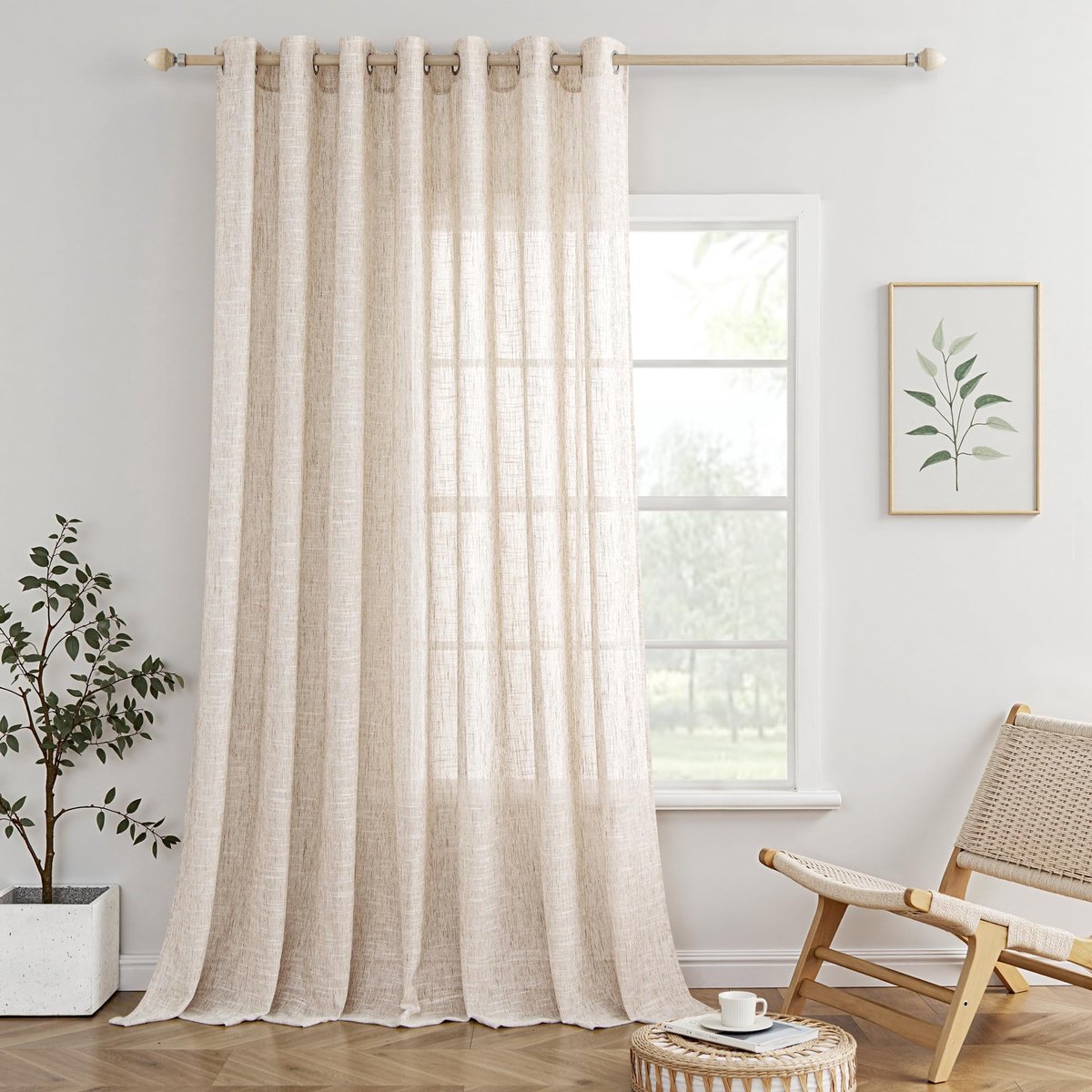 Omgoods - Moderne Semi-Transparante Linnen Voile Gordijnen voor Slaapkamer en Deuren - 300 x 225 cm
