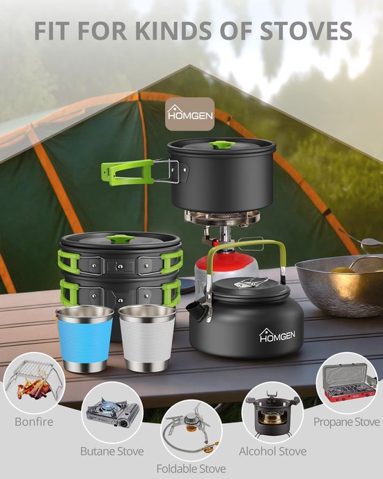 Omgoods - 10-delige Camping Pannen Set - Lichtgewicht Aluminium Kookset voor Buiten — afbeelding 3