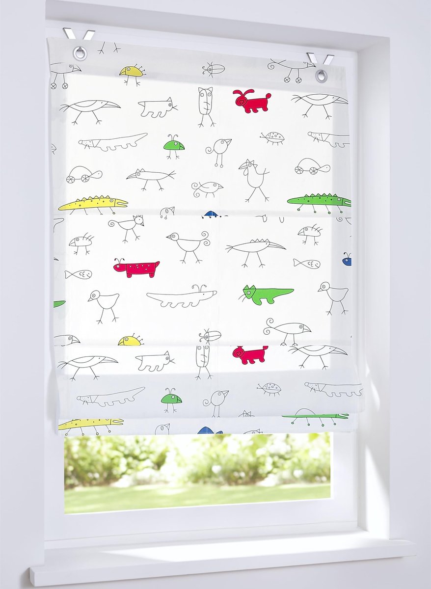 Omgoods - Lasse Rolgordijn met Oogjes - Kleurrijke Dierenontwerpen 45 x 130 cm
