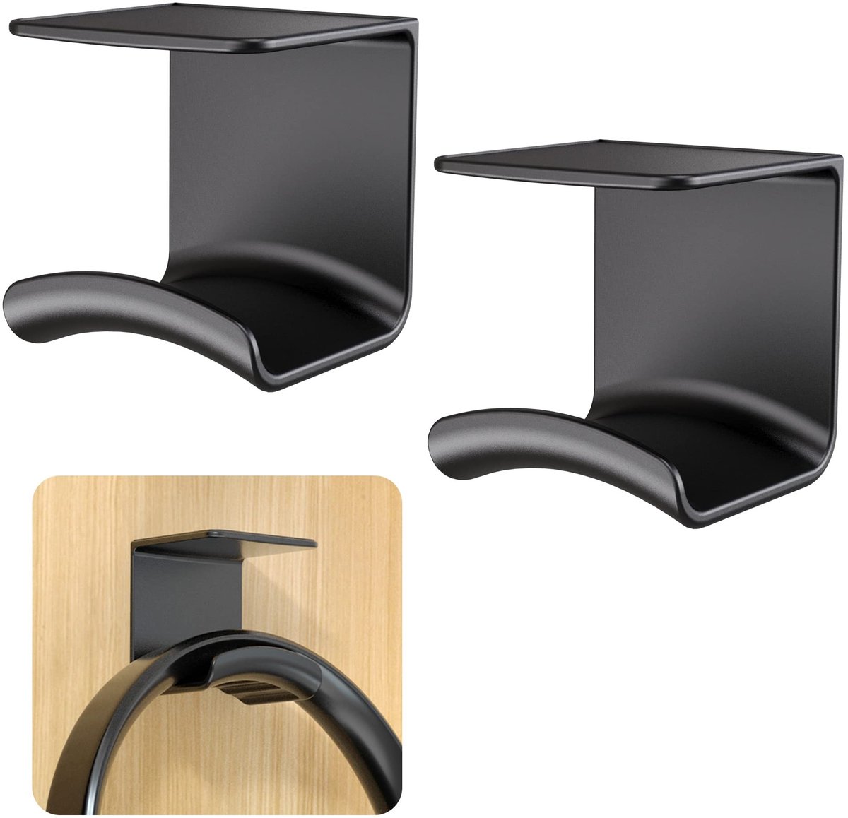 Omgoods - Hoofdtelefoonhouder voor Wand en Bureau - Sterke 3M Plakpad, 2 Stuks