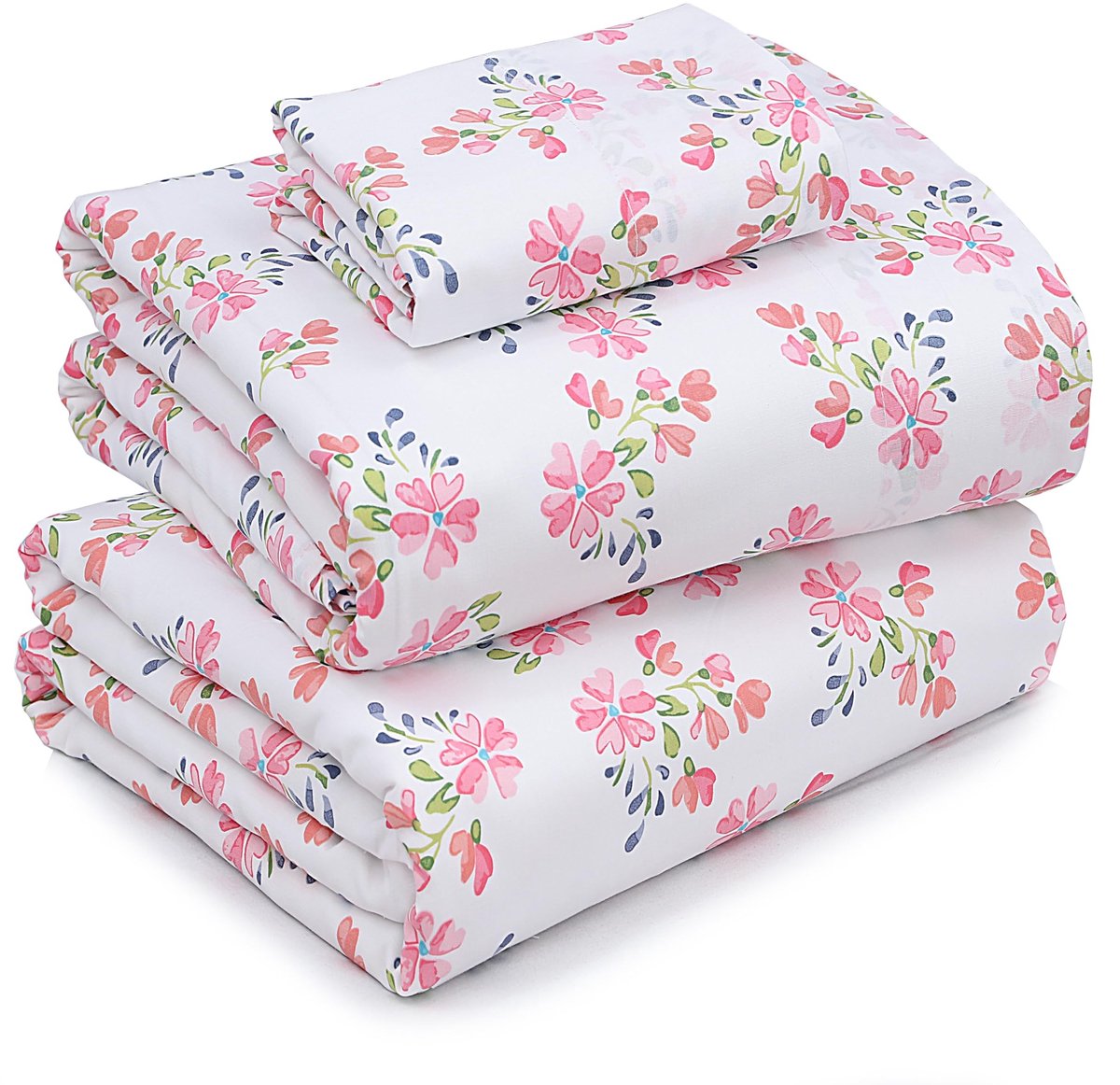Omgoods - Ruvanti Katoenen Lakenset - Twin-XL Maat - Ademend en Duurzaam Percale - Rode en Roze Bloemen - Set van 3