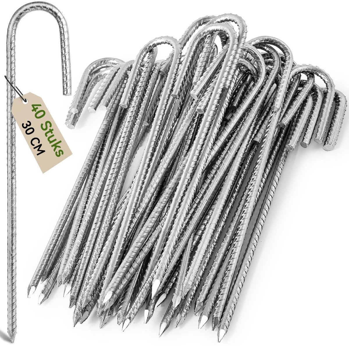 Omgoods - Heavy Duty Trampoline Tent Anchor Ground Pins - 30cm Galvanized Steel (40pcs)