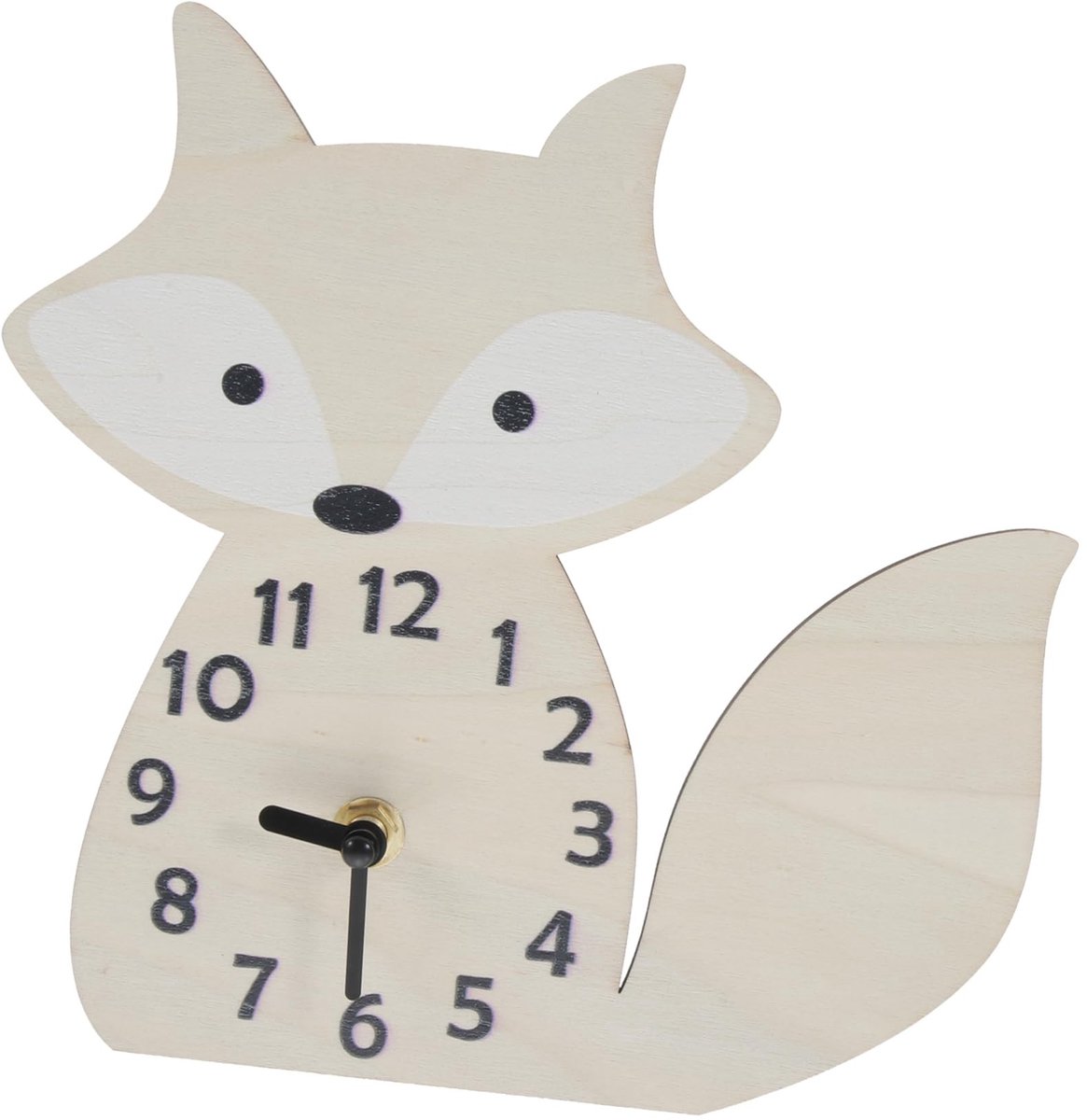 Omgoods - Klok - Kinderkamer Decoratie - Geruisloze Wandklok - Houten Trim - Vosvormige Klok - Decoratie voor Thuis - Slaapkamer