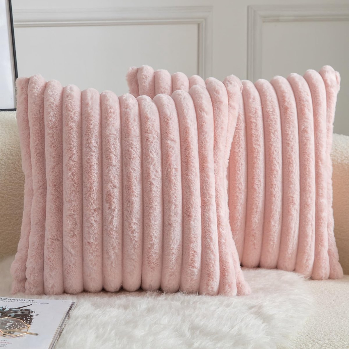 Omgoods - Set van 2 Kussenslopen 40x40 cm Faux Bont - Moderne Roze Decoratie