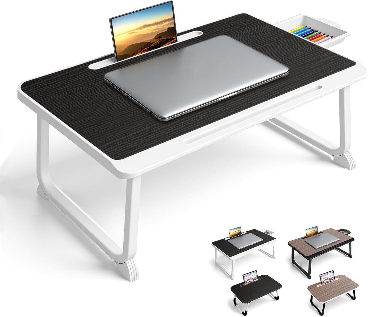 Bedbureau voor ontbijt op bed, Werk en Studie, Thuiswerk, Laptopstandaard voor bank en bed (60x40 Black)