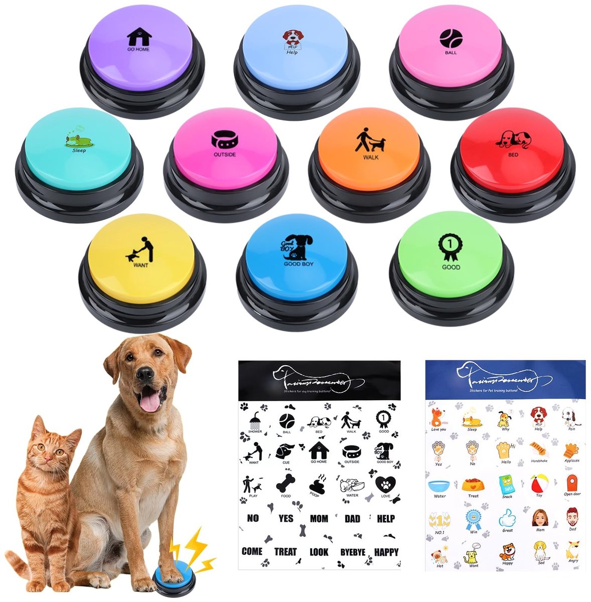 Omgoods - Dog Buttons Set van 10 met Opnamefunctie - Interactieve Trainingsknoppen