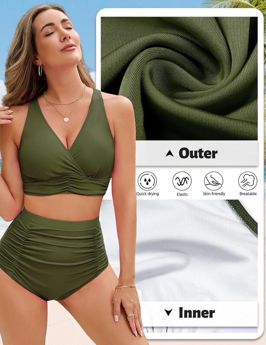 Tweedelig badpak voor dames, bikinitop, gekruiste slips met hoge taille en ruches, bikiniset push-up voor dames, badpakken S-XXL