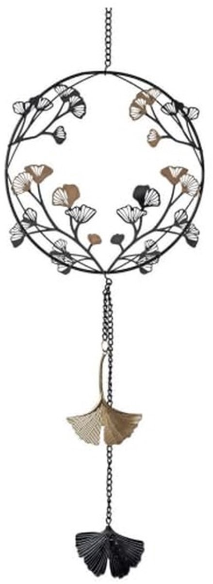 Omgoods- Raamdecoratie Ginkgoblad - elegante hangdecoratie - metaal 18 cm - zwart/goud - duurzaam - tijdloos - luxe uitstraling - Wanddecoratie