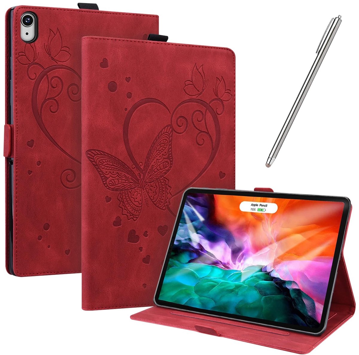 Omgoods - Folio Flip Hoes voor iPad Mini 6 - Multi-Angle PU Lederen Case met Kaartsleuf, Rood