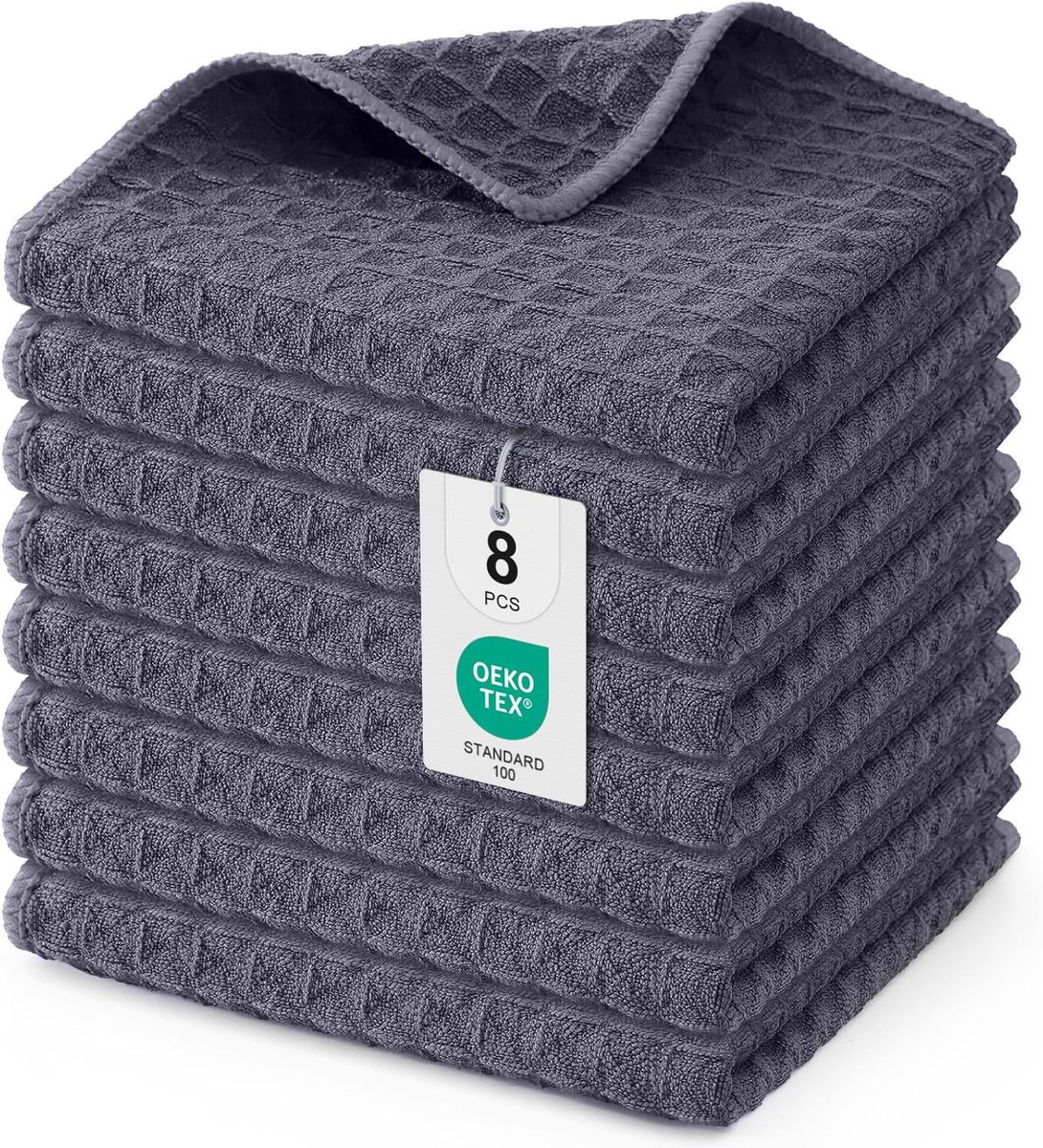 Omgoods - Set van 8 Microvezeldoeken - Absorberende Keukendoeken van 30 x 30 cm in Donkergrijs