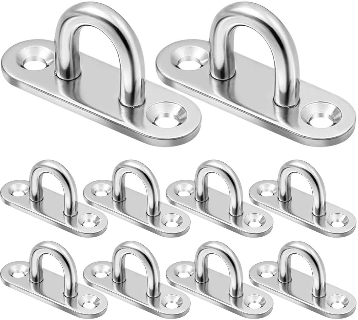 Omgoods - Set van 10 Roestvrijstalen Oogplaten en Haken - M6 voor Bevestigen van Voorwerpen