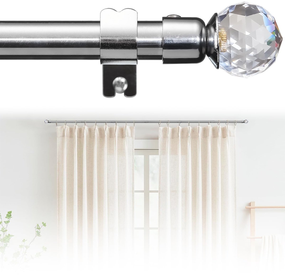 Omgoods - Gordijnstangen met Kristallen Einden - 16 mm, 76-332 cm Verstelbaar