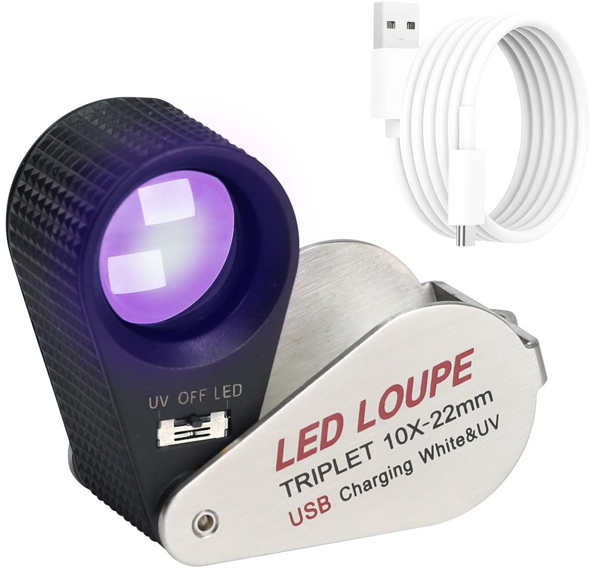 Omgoods - 10-delige Oplaadbare LED Vergrootglas met UV Licht voor Edelstenen en Munten