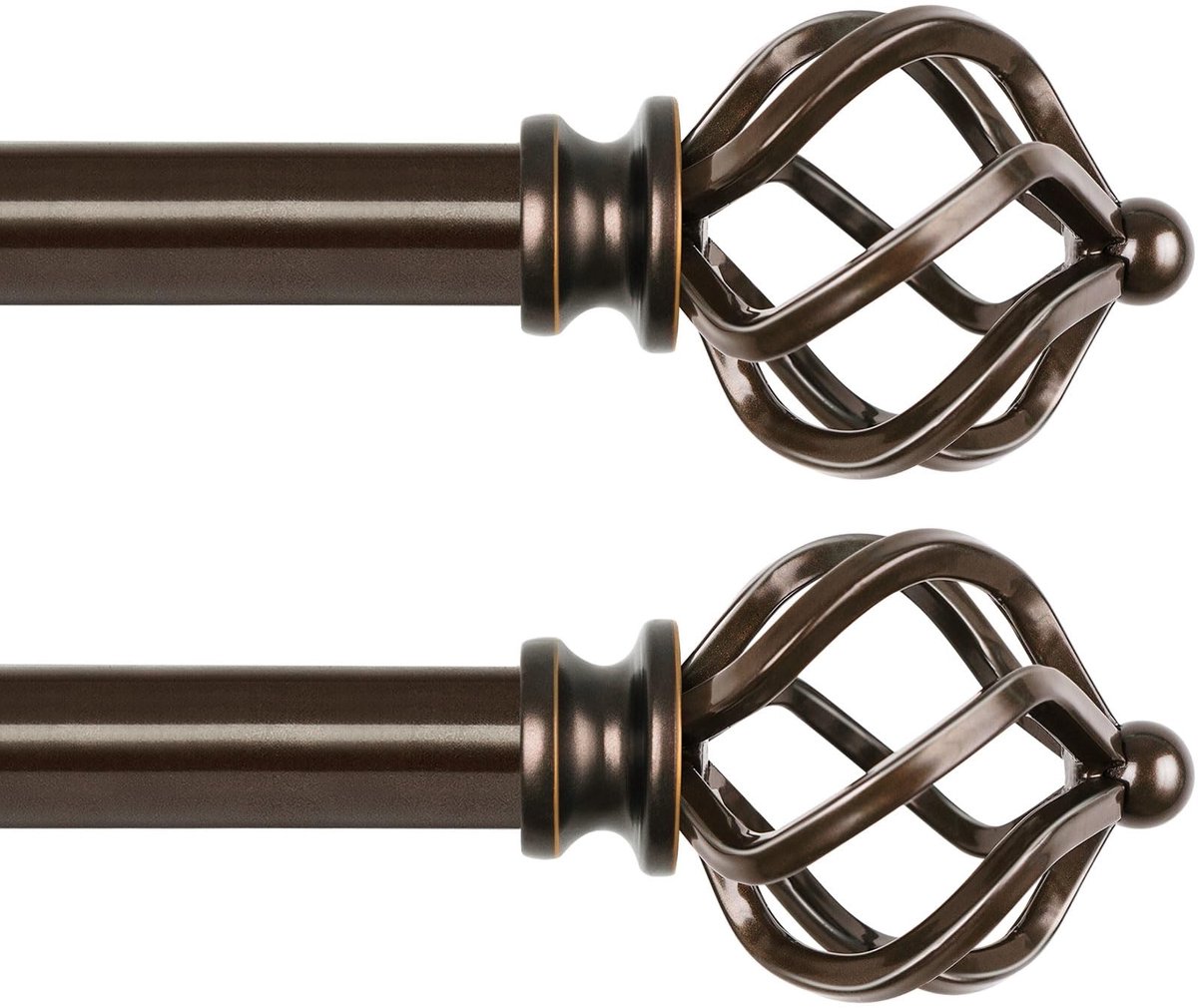 Omgoods- Gordijnroede Uitschuifbaar 80-218 cm - Set van 2 - Brons - Hoogwaardig Metaal - Decoratieve Eindstukken - Draagt tot 22 kg - Gordijnstang