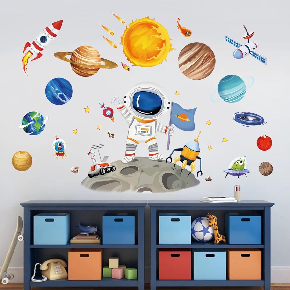 Muurstickers Planeten Raket Schil en Plak Muurkunst Stickers voor Baby Kinderkamer Kinderslaapkamer Speelkamer