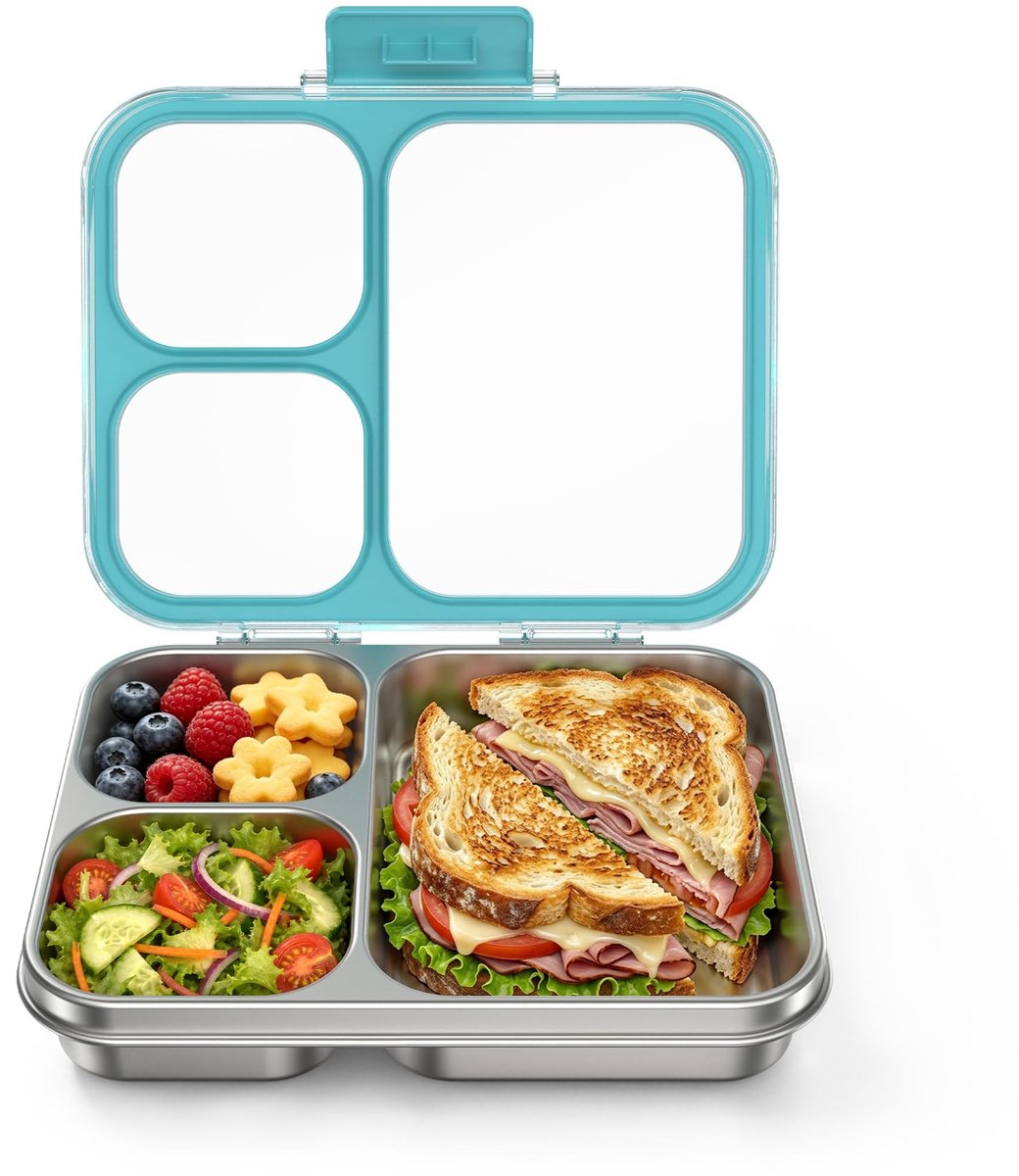 Omgoods - Roestvrijstalen Lunchbox met 4 Vakken voor Kinderen