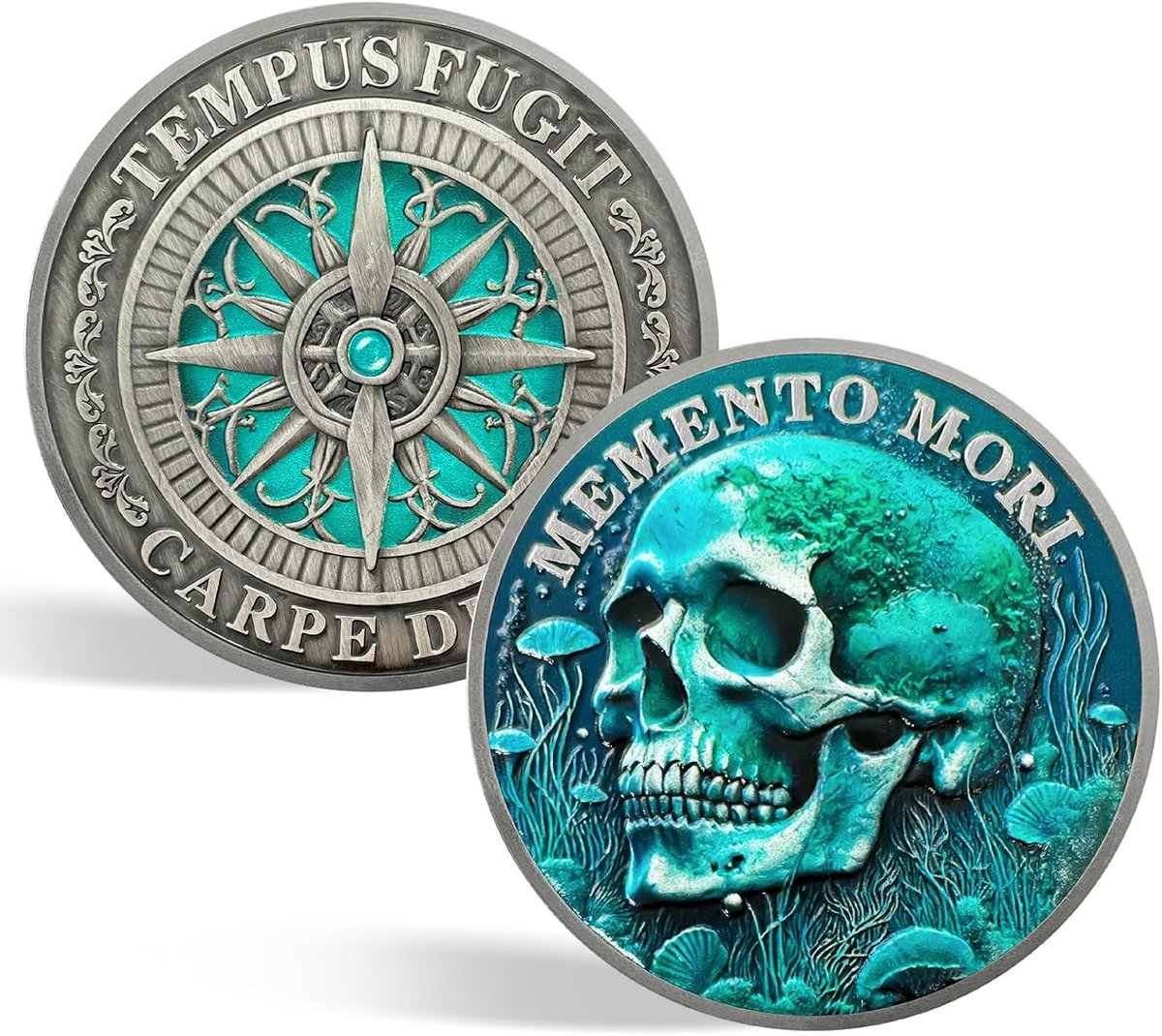 Mori Munt - Carpe Diem Munten Inspirerende Stoaïstische Herinneringsmunt - Nieuwe EDC Schedel Medailles voor Dagelijkse Stoaïcijnse Oefening Coole Stoaïcijnse Geschenken Moed