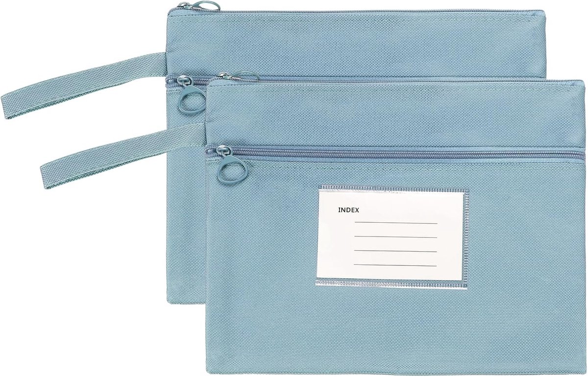 2 stuks mesh ritszakje met handvat, A5 Oxford-stof ritszakje dubbellaagse documententas opslag voor kantoor, reizen, puzzels boeken winkelen, blauw (24 cm x 18,5 cm)