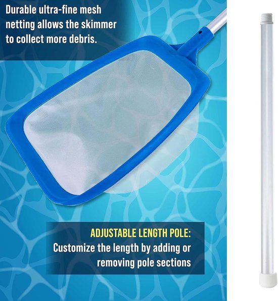 Zwembadnet met telescoopsteel, afneembare steel, fijnmazig net, 14,5 cm diep net, handschepnet voor pool, vijver, zwembad - robuust schepnet voor efficiënte reiniging (72 cm) — afbeelding 2