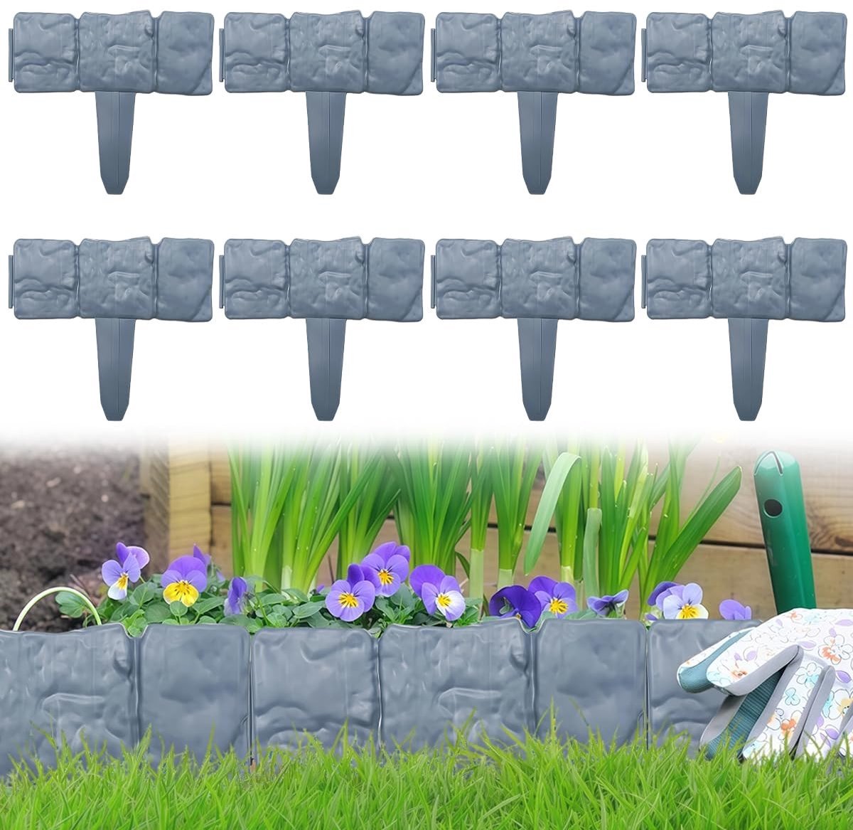 Omgoods - Plastic tuinrand 5 meter - Grijze schutting voor tuin en bloembedden