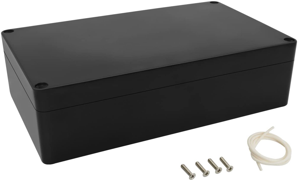 Projectbox, ABS-kunststof, verdeelkast, IP65 waterdicht, elektrische boxen, universele behuizing, zwart, buitenafmetingen 200 x 150 x 56 mm (1 stuk)