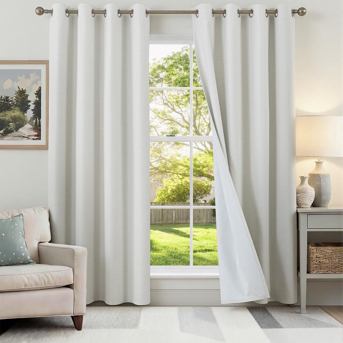 Omgoods - 100% Blackout Curtain Linen - Warmte Isolerend 140 x 200 cm 2 Stuks Licht Beige