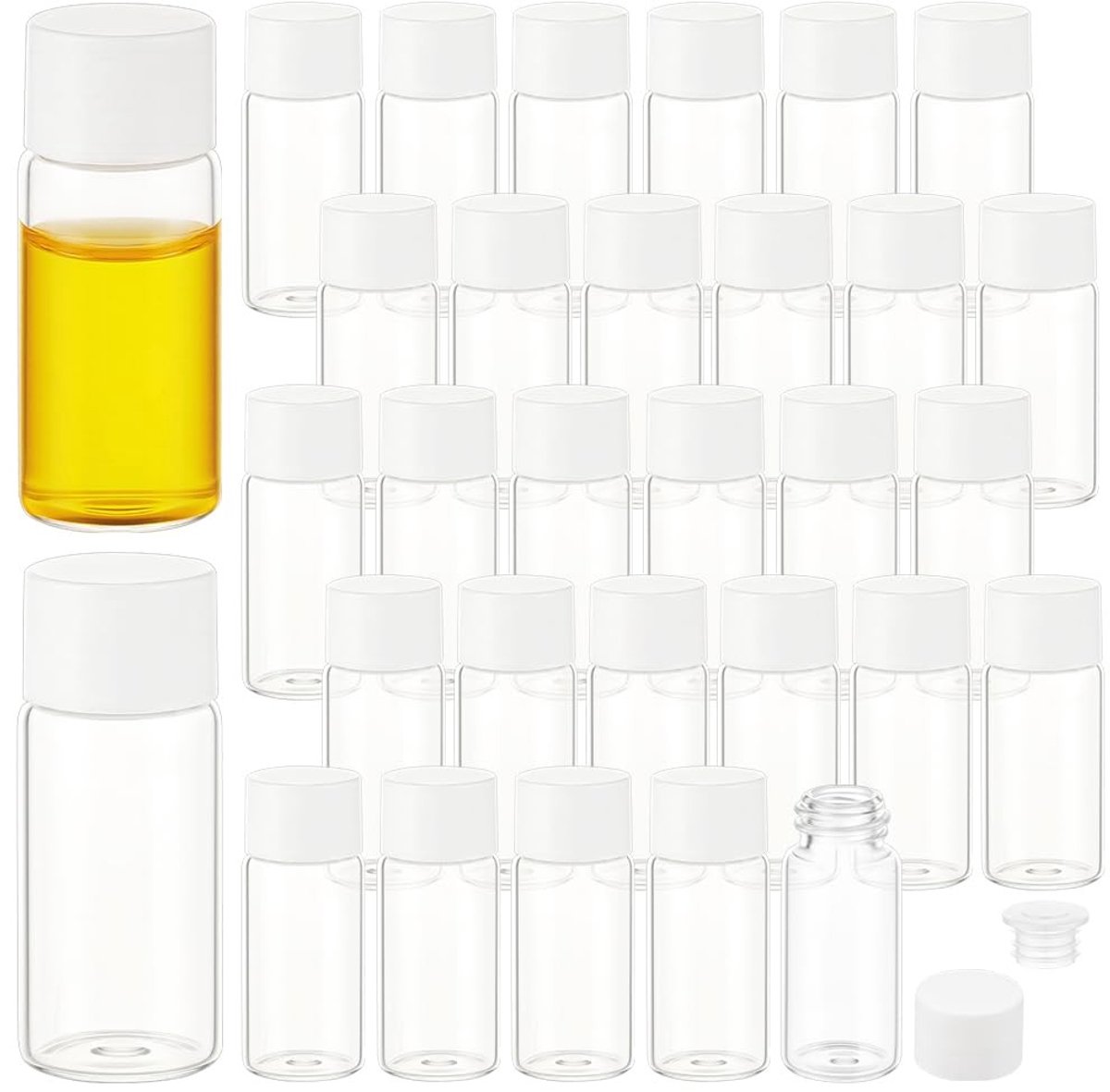 Omgoods - Set van 50 Witte Glazen Flesjes van 10 ml met Dop