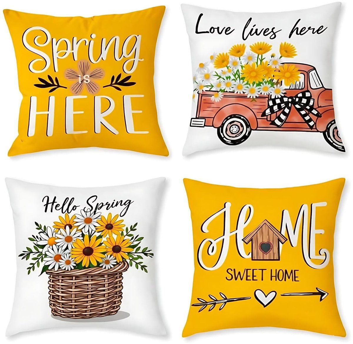 Omgoods - Set van 4 Zonnebloem Kussenhoezen - 45x45 cm Voor Lente Decor