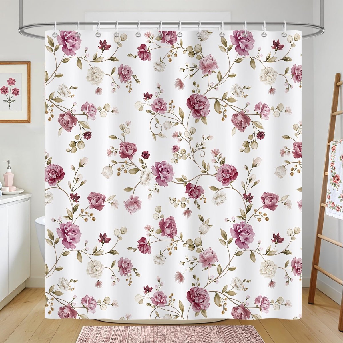 Omgoods - Vintage Roze Bloemen Douchegordijn 180x180cm Waterafstotend