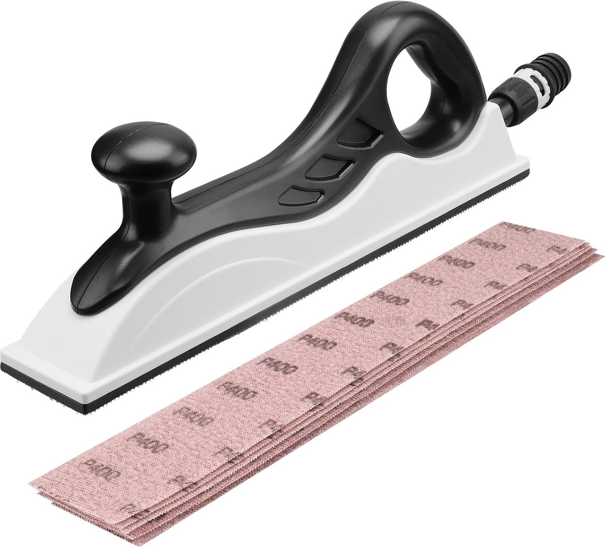 Handschuurmachine met afzuiging 400 x 70 mm, uitgerust met extra lengte, incl. 5 stuks netschuurstrips klittenband korrel P80 P120 P180 P240 P400, stofvrij slijpen