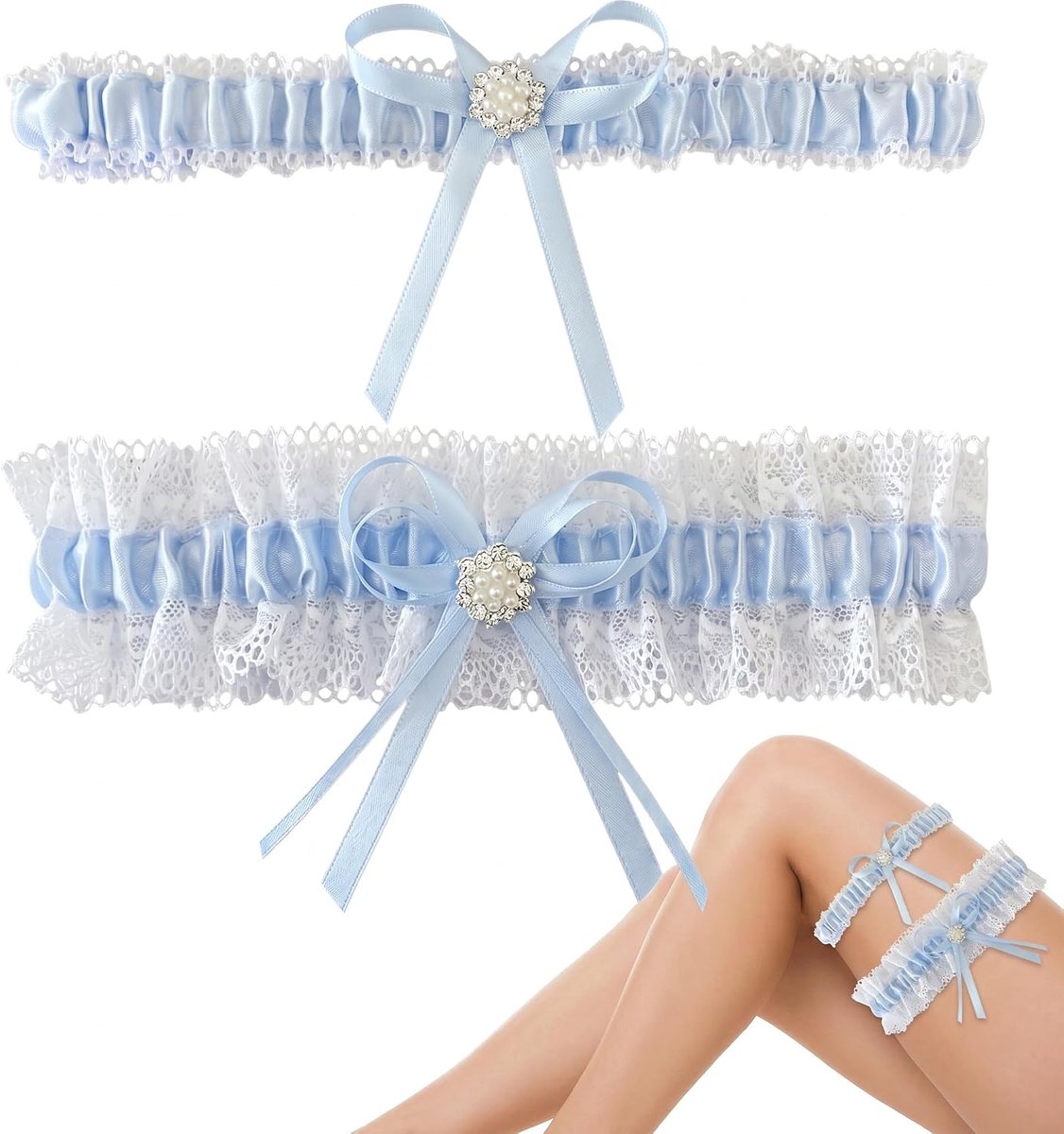 bruidskousenbandset, 2-delige witte kanten bruidskousenbandset, Een elegant huwelijkscadeau voor de bruid, Dijband, Elegant accessoire voor het vrijgezellenfeest voor vrouwen