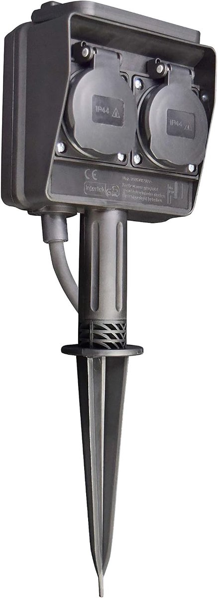 2-voudig, 3 m kabel, waterdicht buitenstopcontact, 2 x stopcontact, IP44 spatwaterdicht, met grondpen, zwart