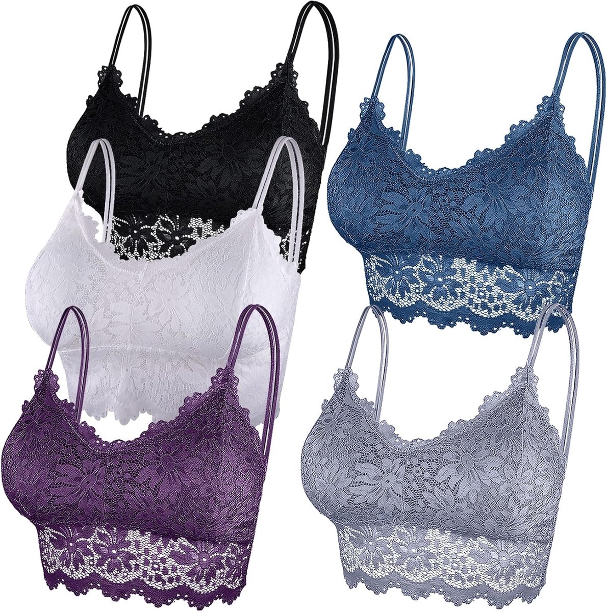 Kanten bralettes voor vrouwen, 5 stuks, gewatteerde bandeau-beha