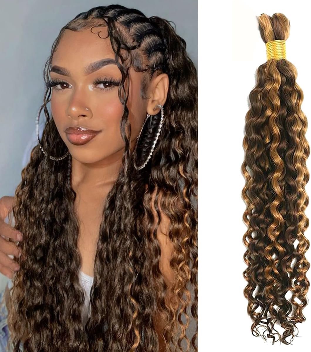 Water Wave Boho Braiding Hair 50g 18 Inch Hair Bulk Human Hair No Weft Bundle Braziliaans Menselijk haar Extensions P4/27 Blond Ombre Highlight Color