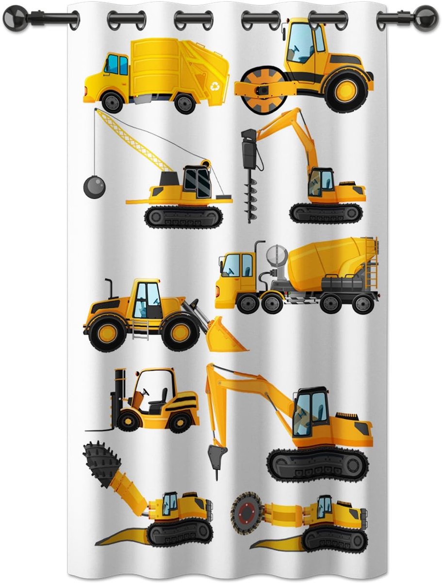 Omgoods - Verduisteringsgordijn Graafmachine voor Kinderkamer, 140x245 cm
