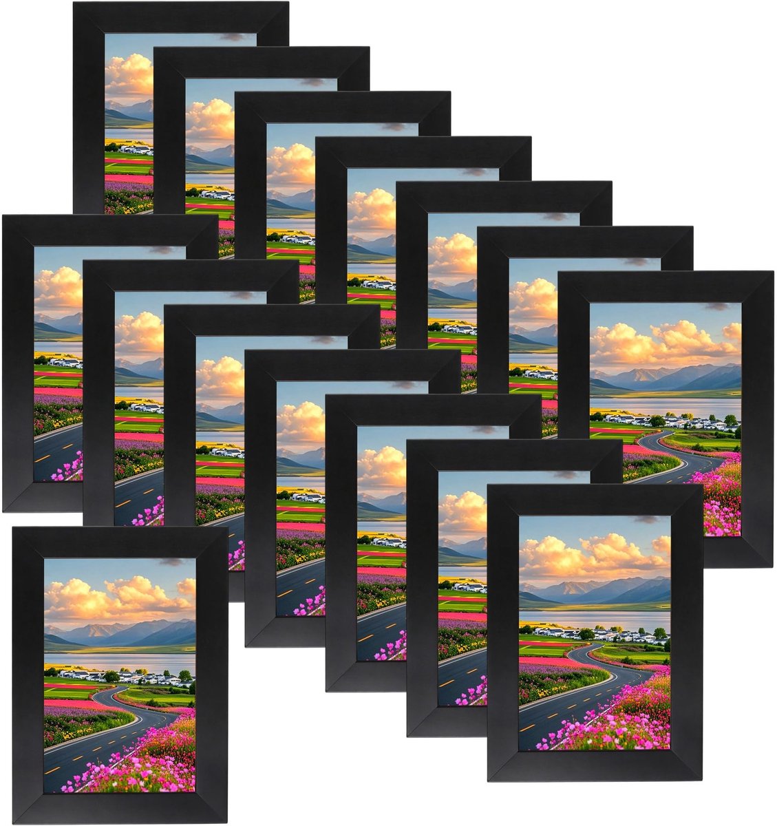 Omgoods - Set van 15 Zwarte Houten Fotolijsten 10 x 15 cm - Voor Diverse Foto's en Afbeeldingen