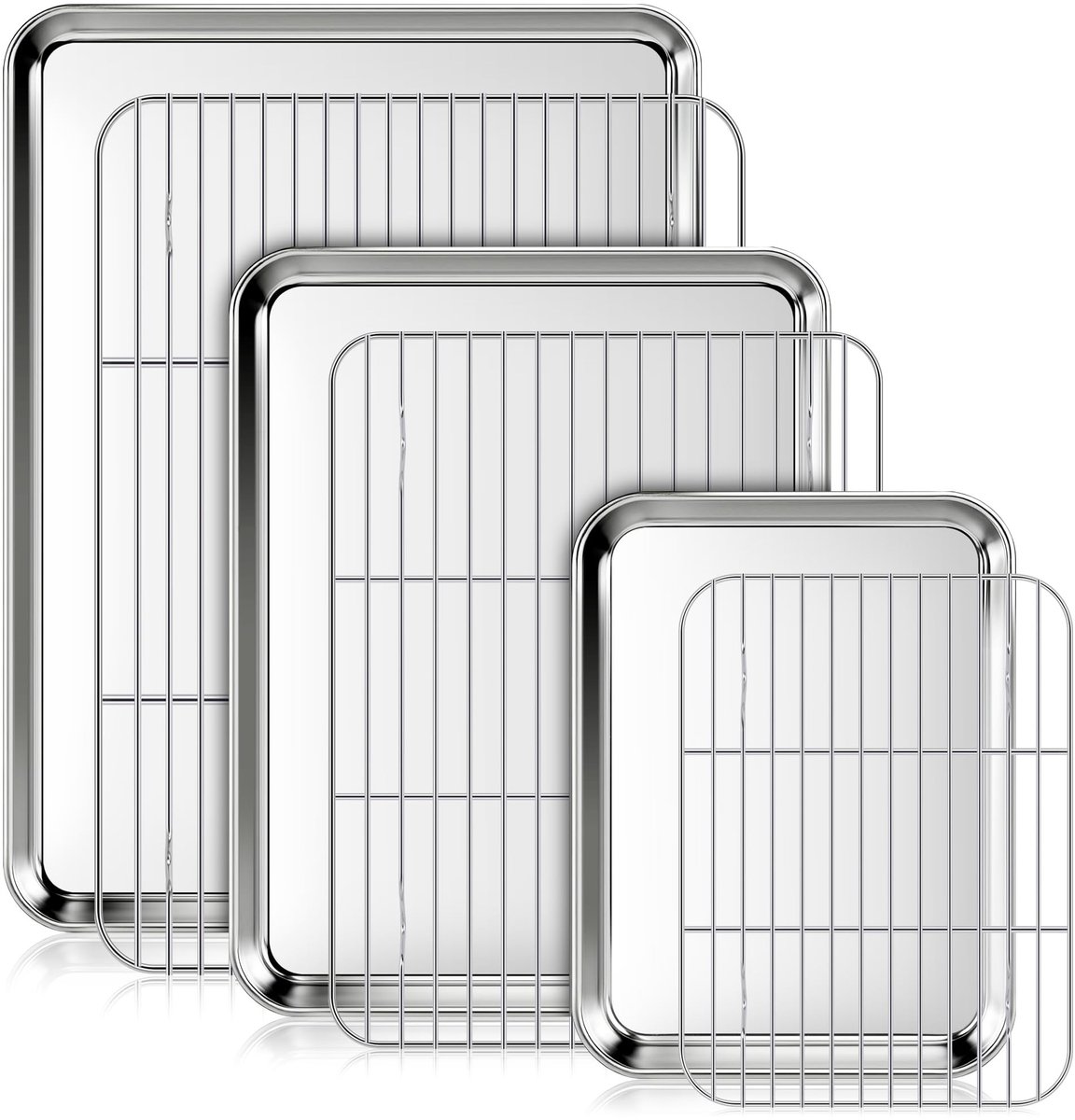 Omgoods - Bakplaat Set met Koelrooster van Roestvrij Staal (6 Stuks)