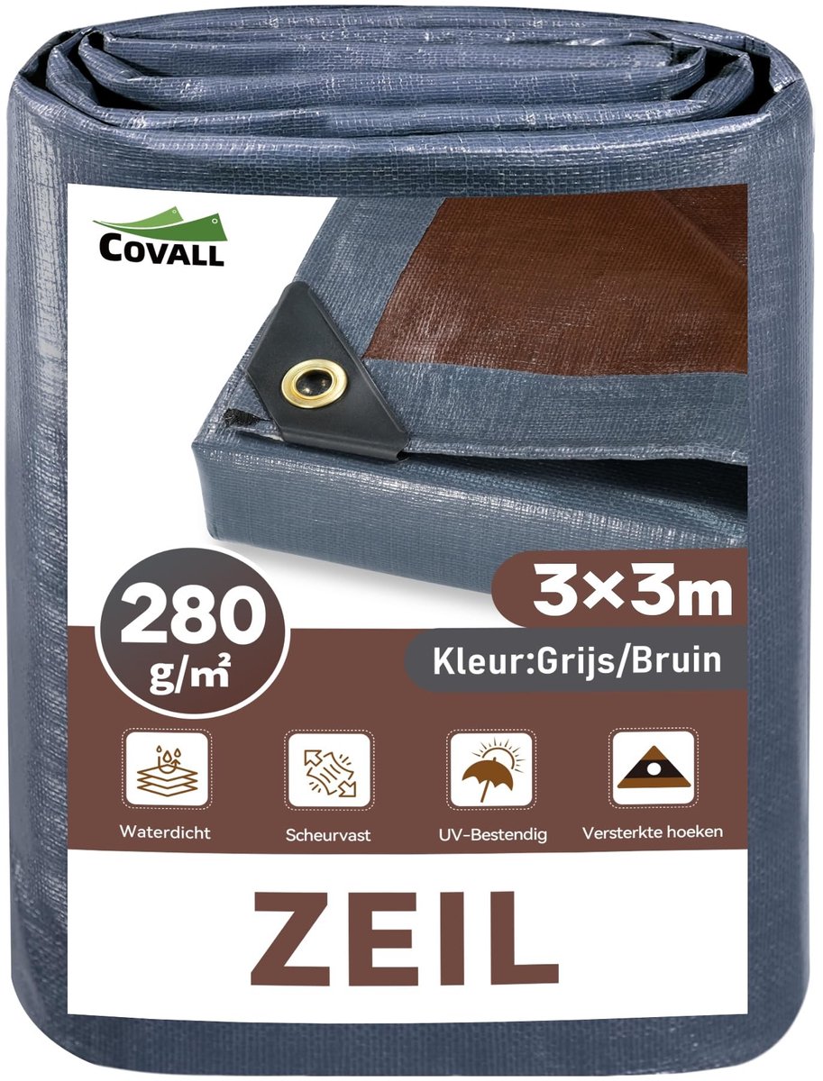 Omgoods - Zware Waterdichte Tarpaulin 3x3m Grijs/Bruin - UV- en Krasbestendig voor Camping en Bouw