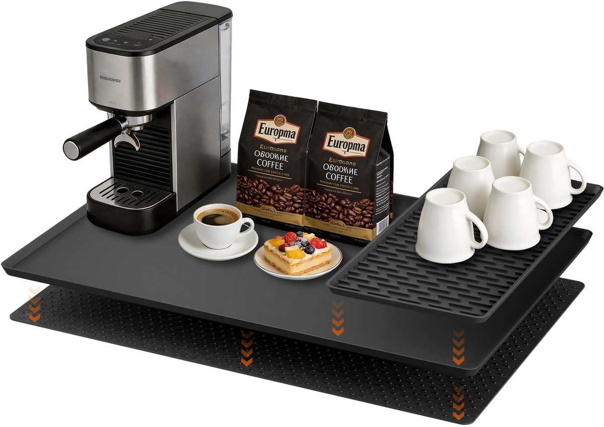 Omgoods - 3-in-1 Koffiemachine Mat met Siliconen Ondergrond en Afneembare Viltmat