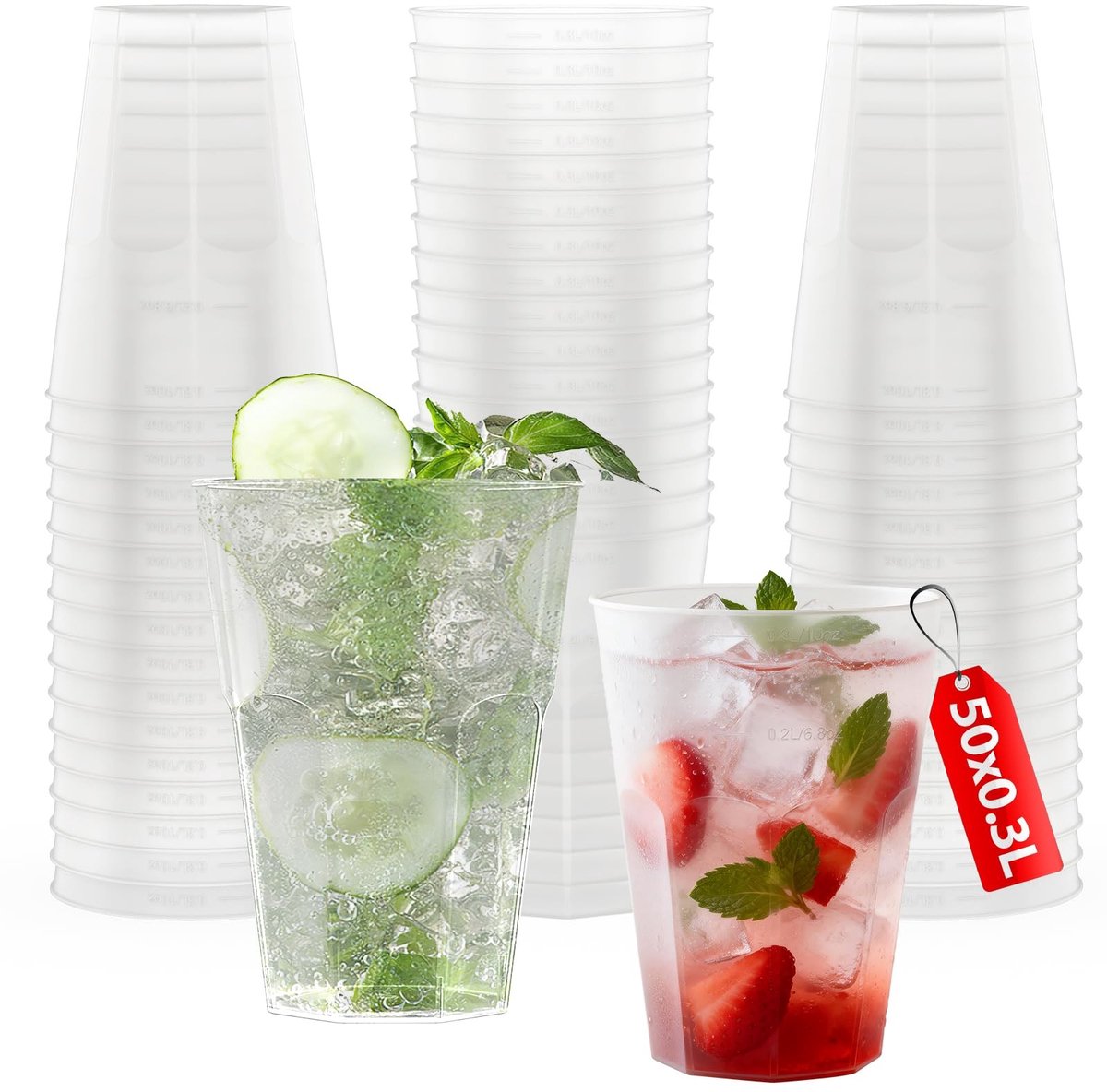 Omgoods - 50 Premium Duidelijke Hard Plastic Bekers - 300ml Herbruikbare Bekers voor Dranken en Desserts