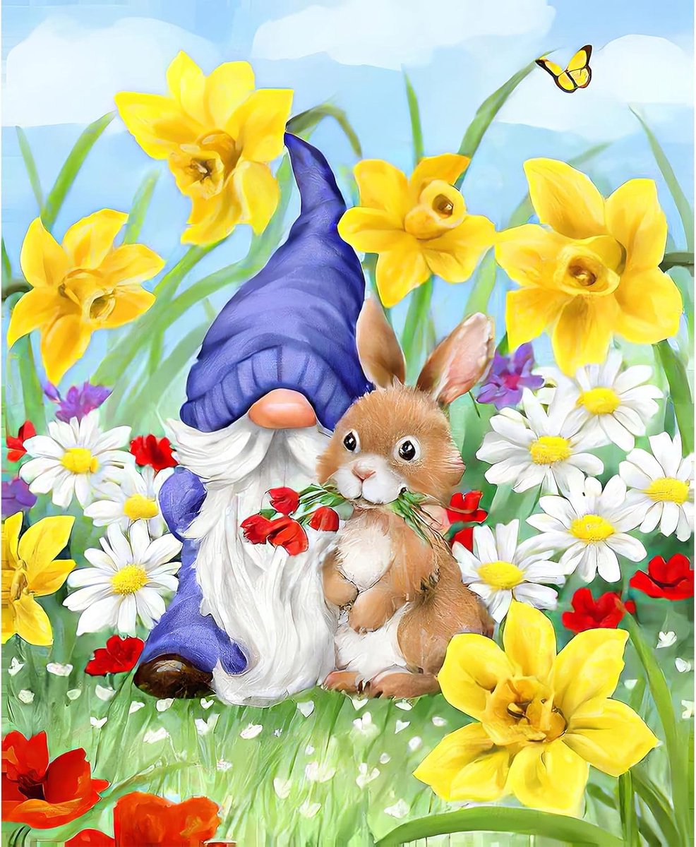 Gnome Diamond Painting Kits, 5D Konijn Diamant Schilderij Kits voor Volwassenen Volledige Boor Diamant Schilderij Kits Bloemen Diamant Art Kits Crystal Picture Art voor Home Decor 12 x 16 Inch