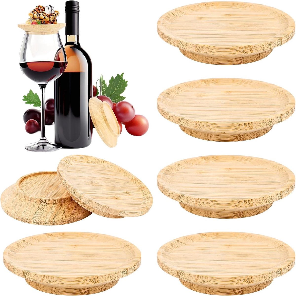 Houten Wijnglas Deksel Set van 6 Stuks voor Aperitief, Dessert en Drankjes bij Diner Decoraties