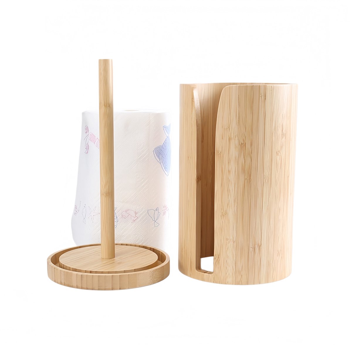Decopatent - Bamboe Keukenrolhouder Draaibaar - Houten Keukenrolstandaard - Staande Rolhouder voor Keukenpapier Rollen - Duurzaam Bamboe - Afmeting: 30 x 17.5 x 17.5 cm.