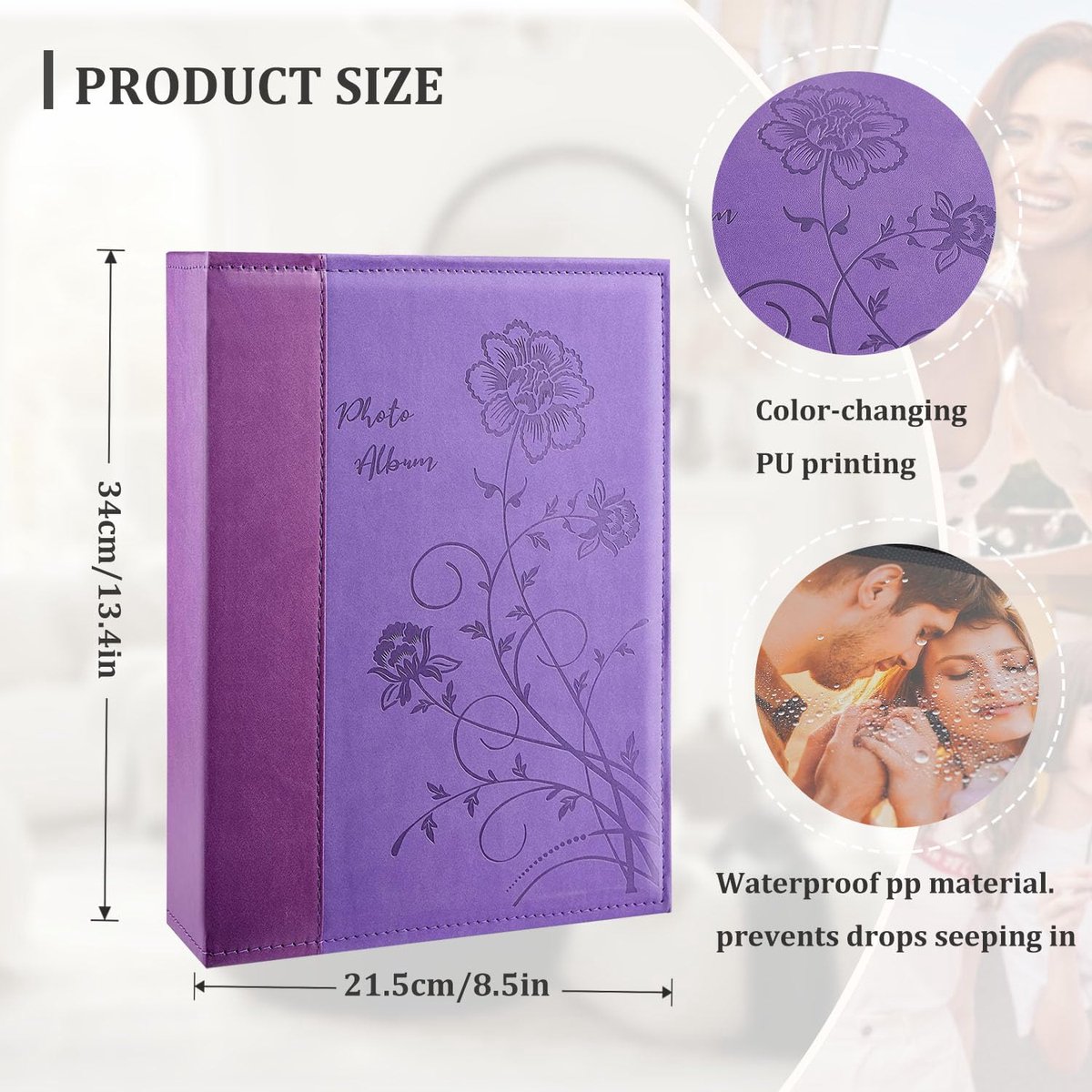SnelShoppen - Miaikoe Fotoalbum 6x4 voor 300 Foto's, Extra Grote Capaciteit Lederen Hoes, Bruiloft, Familie, 10x15cm Landschap, Paars