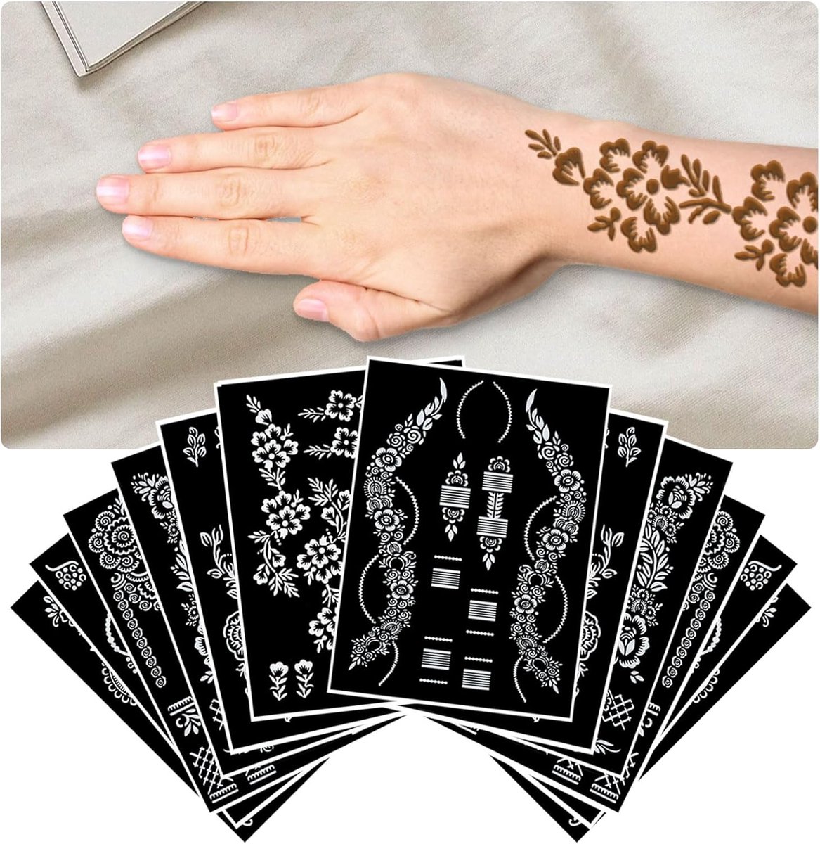 Tattoo stencils voor volwassenen - 12 herbruikbare boho bloemenontwerpen | bloem kant tattoo stencil papier voor vrouwen | Henna, festival, verjaardag, bruidsdouche accessoire